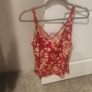 Jones New York Red and Cream Floral Tank Top